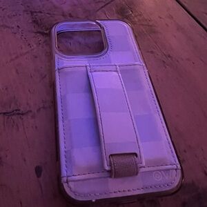 Light Blue and White Checkered IPhone 14 Pro Walli Case with Stand